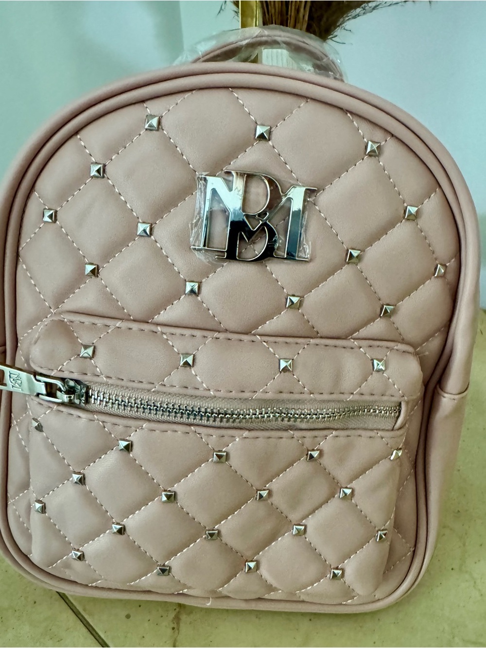 Badgley Mischka Quilted Stud Mini Backpack - Blush Pink NWT - Picture 7 of 7